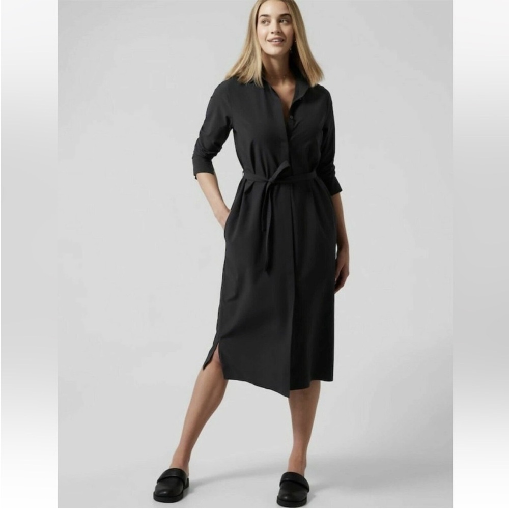 ATHLETA Urbanite Dress Black #846038 Casual Shirt Style Missing BELT Size S/P - Picture 2 of 16